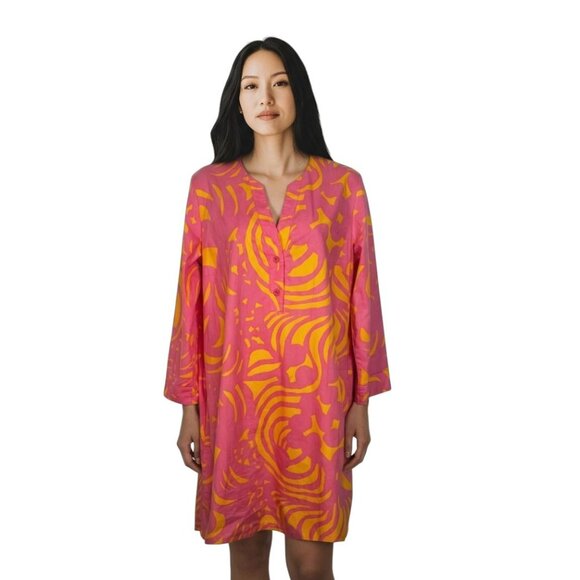 Vintage Marimekko Mika Piirainen Tunic Dress Pink Orange Swirl Print 36 US 6 - Picture 1 of 14